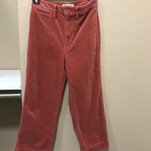 Madewell Slim Emmett Wide-Leg Crop Pants, Corduroy Edition, Coral, Size 23